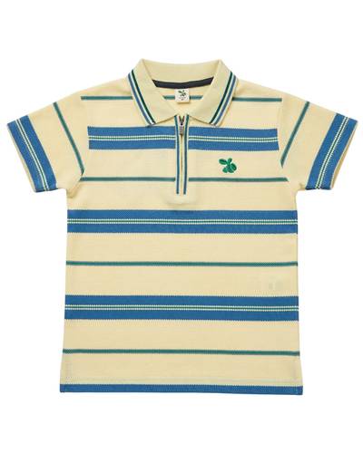 [KID-POLO-002] Boys Polo Shirt - Yellow/Blue Stripe (Zip Neck)