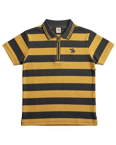 [KID-POLO-005] Boys Polo Shirt - Yellow/Charcoal Bold Stripe