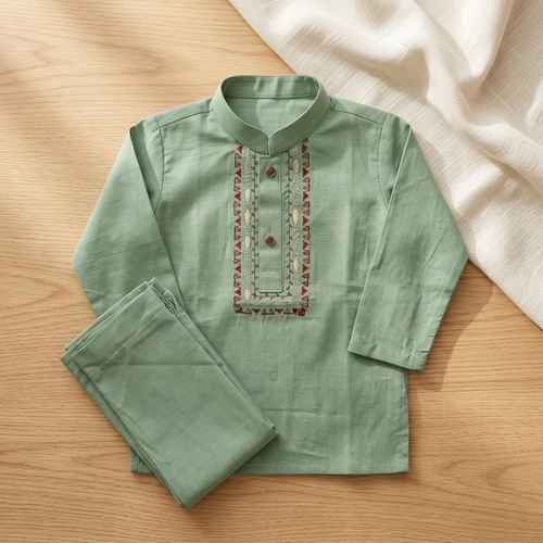 [KID-KUR-005] Boys Kurta Shalwar - Green Embroidered