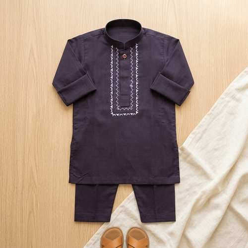 [KID-KUR-007] Boys Kurta Shalwar - Navy Embroidered