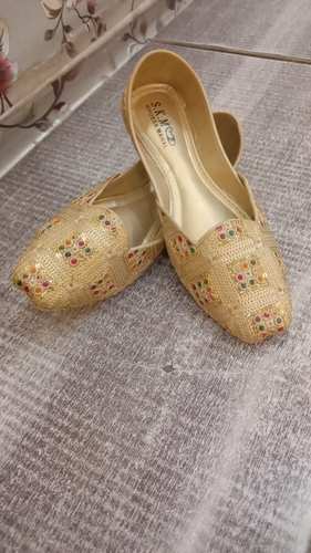 [SHOE-KHU-004] Women's Khussa - S.K.M Khussa Mahal - Gold Multicolor Stone