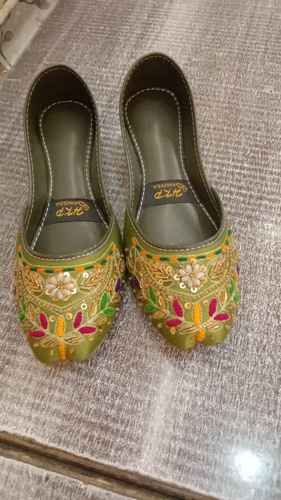 [SHOE-KHU-006] Women's Khussa - HKD - Olive Green Multicolor Beaded