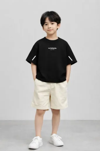 Boys’ "Urban Legend" Streetwear Set – Midnight Black & Off-White
