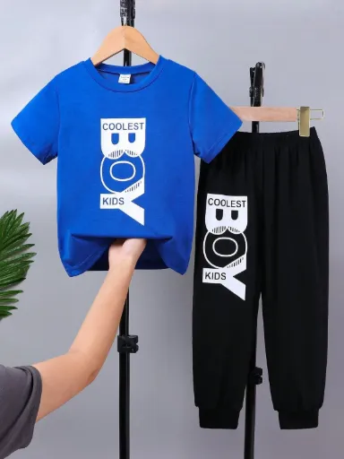 Boys' "Cool Boy" Streetwear Set – Royal Blue & Black