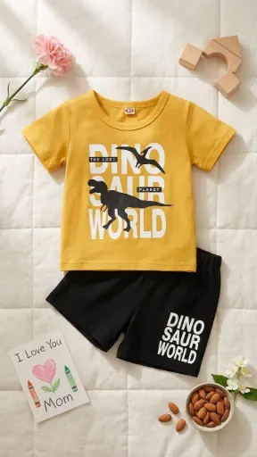 Boys' "Dino World" Summer Adventure Set – Yellow & Black