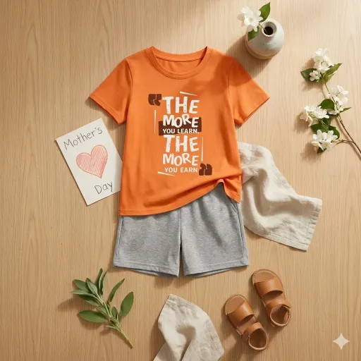 Boys' "Learn & Grow" Summer Set – Burnt Orange & Slate Grey (2-3 Years)