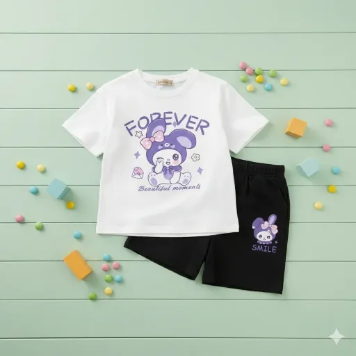 Girls' "Forever Friends" Two-Piece Set – Lilac & Monochrome (2-3 Years)