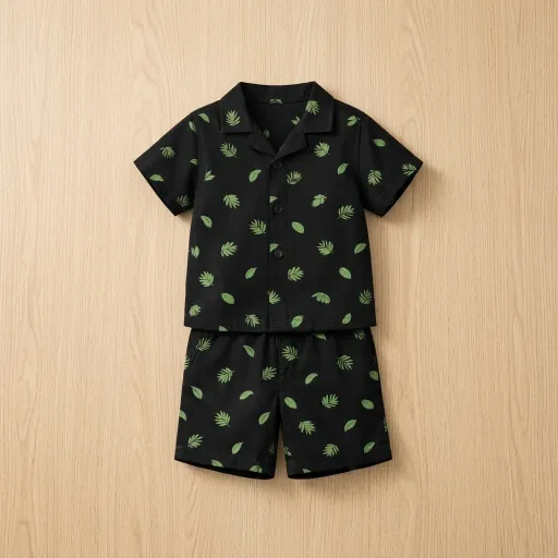 Boys' "Tropical Escape" Resort Set – Midnight Black & Leaf Green