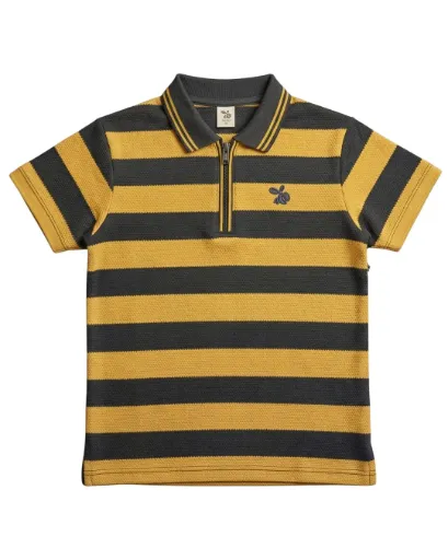 Boys Polo Half Zip Mustard/Black Shirt