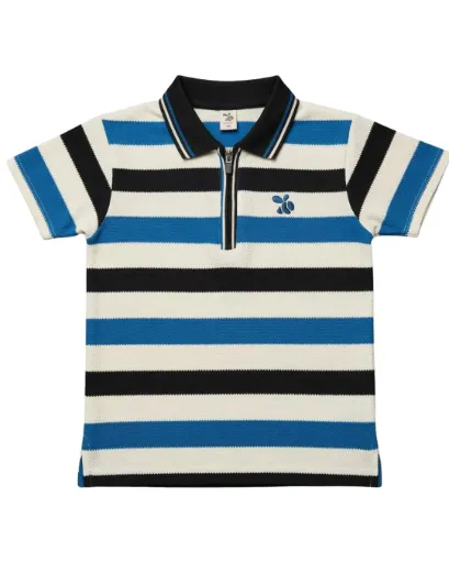 Boys Polo Half Zip Black/Teal Shirt