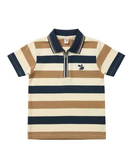 Boys Polo Half Zip Black/Brown Shirt