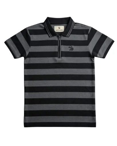 Boys Polo Half Zip Black/Grey Shirt 